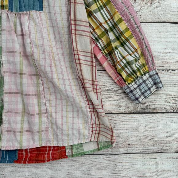 Sacred Threads Patchwork Pleated Blouse Womens Large Purple Pink White - Picture 6 of 11